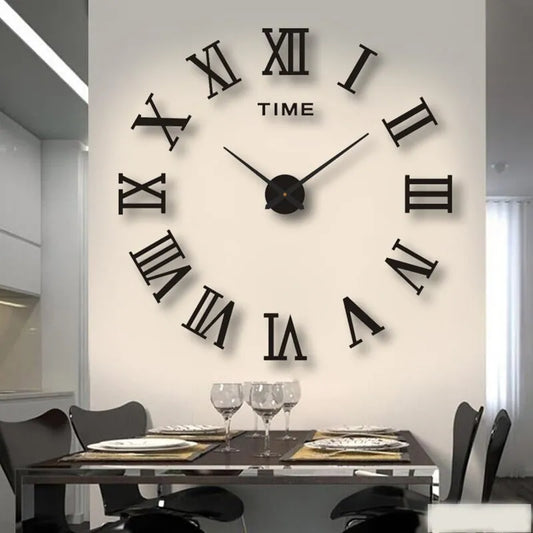 Large Round 3D Acrylic Digital Wall Clock with Roman Numerals Design and Mirror Finish - DIY Self Adhesive Clocks